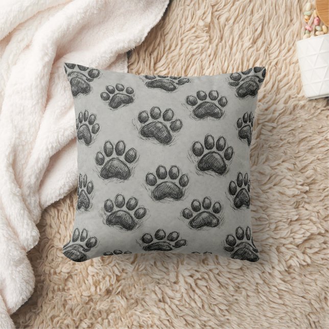 Minimalist Paw Print Sketch Pattern (1) Cushion (Blanket)