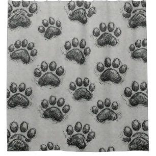 Minimalist Paw Print Sketch Pattern (1) Shower Curtain