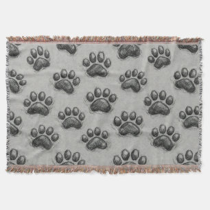 Minimalist Paw Print Sketch Pattern (1) Throw Blanket