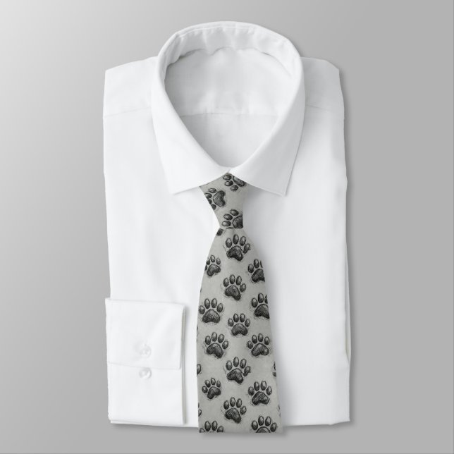 Minimalist Paw Print Sketch Pattern (1) Tie (Tied)