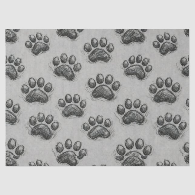 Minimalist Paw Print Sketch Pattern (1) Tissue Paper (Front)