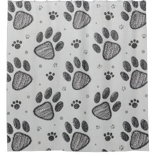 Minimalist Paw Print Sketch Pattern (2) Shower Curtain