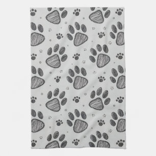 Minimalist Paw Print Sketch Pattern (2) Tea Towel