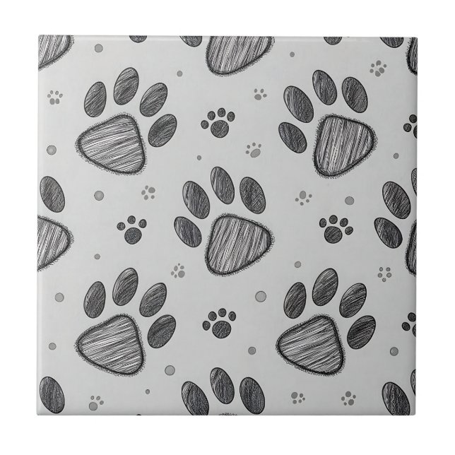 Minimalist Paw Print Sketch Pattern (2) Tile (Front)