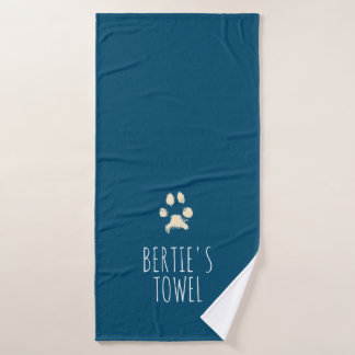 Minimalist Pawprint Typography Personalised Pet Bath Towel