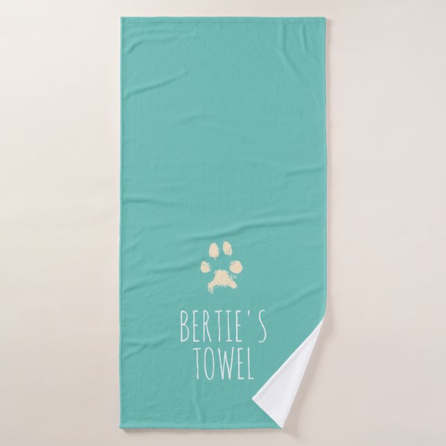 Minimalist Pawprint Typography Personalised Pet    Bath Towel (Bath Towel)