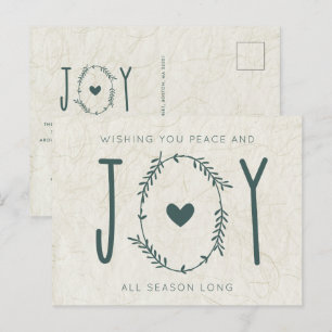 Minimalist Peace and Joy Christmas Holiday Postcard