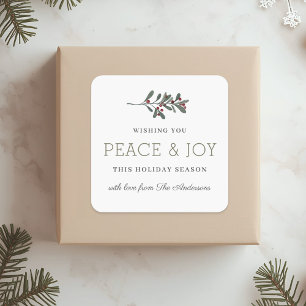 Minimalist Peace and Joy Holiday Gift Square Sticker