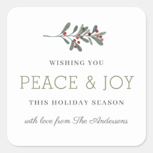 Minimalist Peace and Joy Holiday Gift Square Sticker
