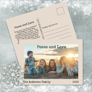 Minimalist Peace and Love 3 Photo Holiday Postcard