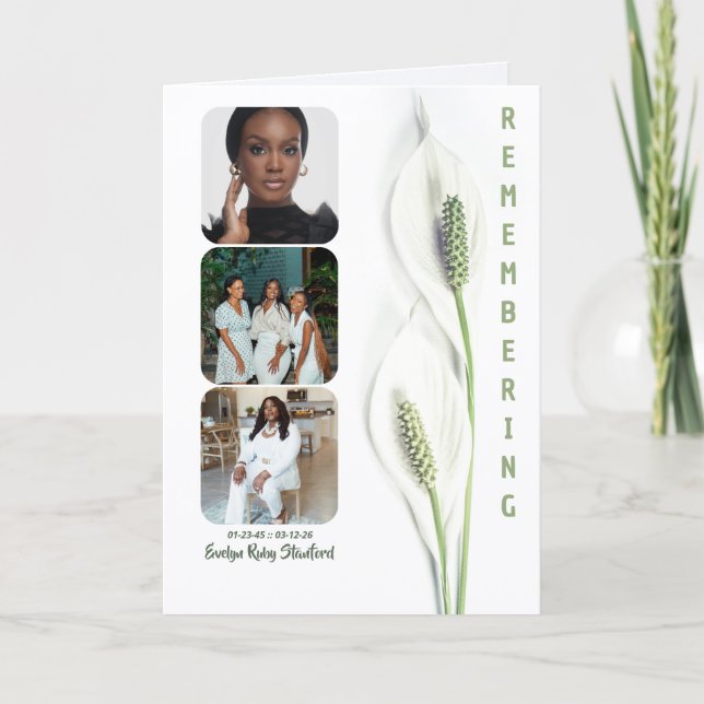 Minimalist Peace Lily Bi-fold Funeral Program Invitation (Front)