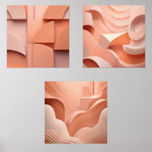 Minimalist Peach Abstract Art Modern Geometric Set