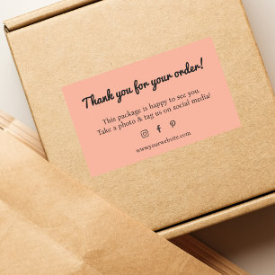 Minimalist Peach Black Thank You Shop Rectangular Sticker