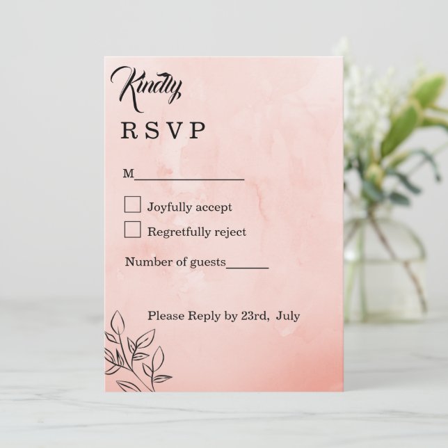 minimalist Peach Botanical RSVP Card  (Standing Front)