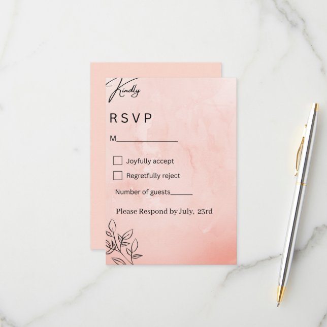 Minimalist Peach Botanical Wedding RSVP Card (Front/Back In Situ)