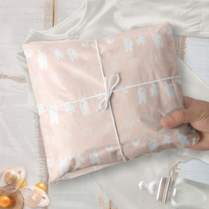 Minimalist Peach Clothesline Baby Girl Shower Tissue Paper