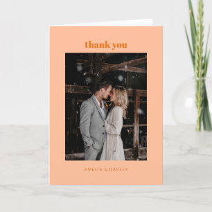 Minimalist Peach Orange Wedding Photo Folded Thank You Card
