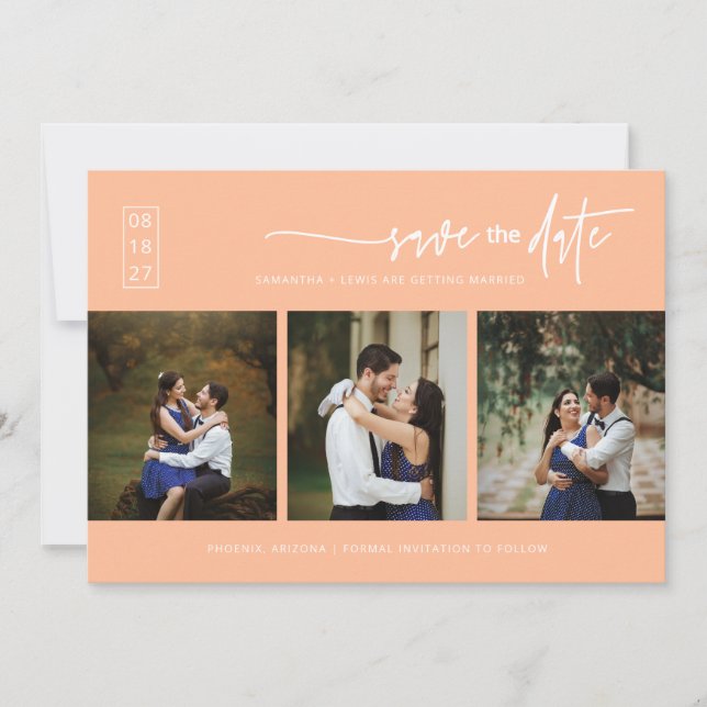 Minimalist Peach Photo QR Code Save the Date Invitation (Front)