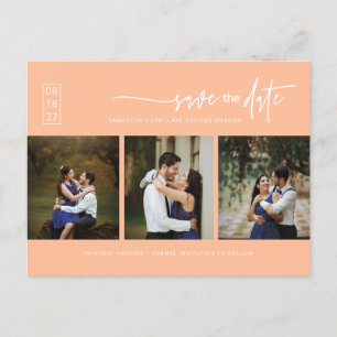 Minimalist Peach Photo QR Code Save the Date Postcard