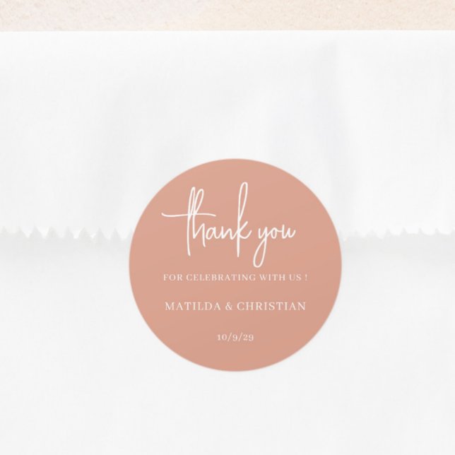 Minimalist Peach Wedding  Classic Round Sticker (Creator Uploaded)