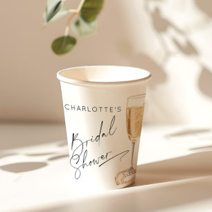 Minimalist Pearls and Prosecco Bridal shower Paper Cups
