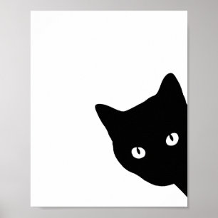 Minimalist Peeking Black Cat Silhouette Poster