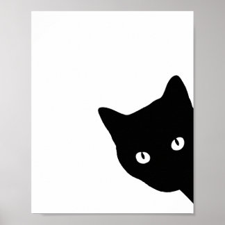 Minimalist Peeking Black Cat Silhouette Poster