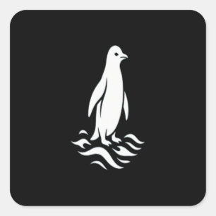 Minimalist Penguin Line Art Winter Wave Modern Aes Square Sticker