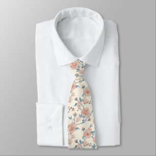 Minimalist Peony and Cherry Blossom Floral Pattern Tie