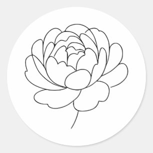 Minimalist Peony Bloom Line Art  Classic Round Sticker