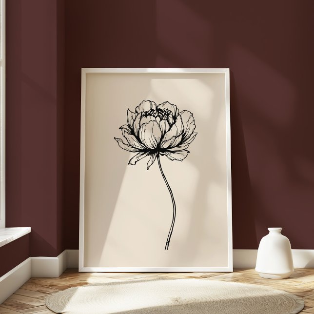 Minimalist Peony Line Art Elegant Floral Black  Poster (Creator Uploaded)