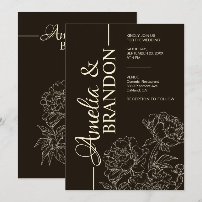 Minimalist Peony Wedding Invitation Elegant (Front/Back)