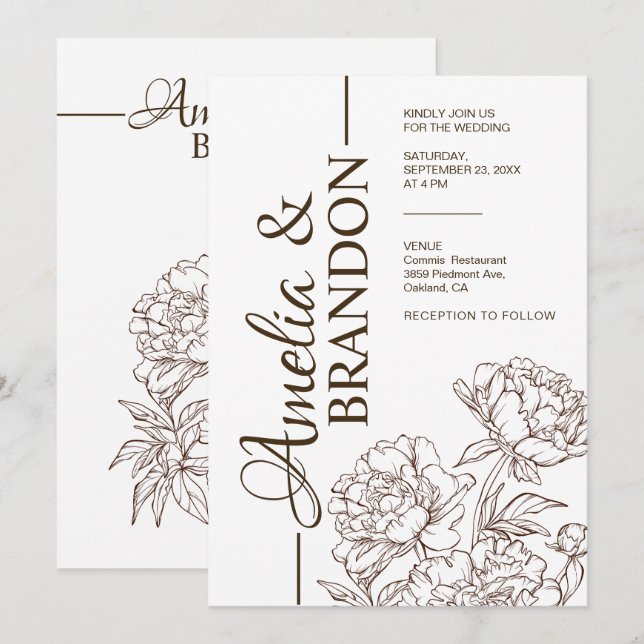 Minimalist Peony Wedding Invitation Luxury (Front/Back)