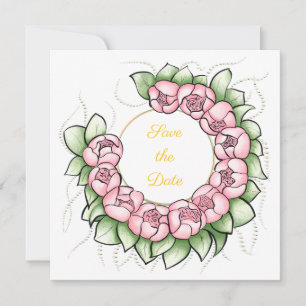Minimalist Peony Wreath Save the Date Card