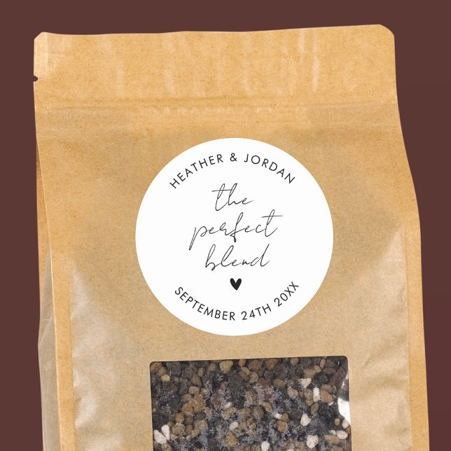 Minimalist Perfect Blend Wedding Coffee Favour  Classic Round Sticker (Creator Uploaded)
