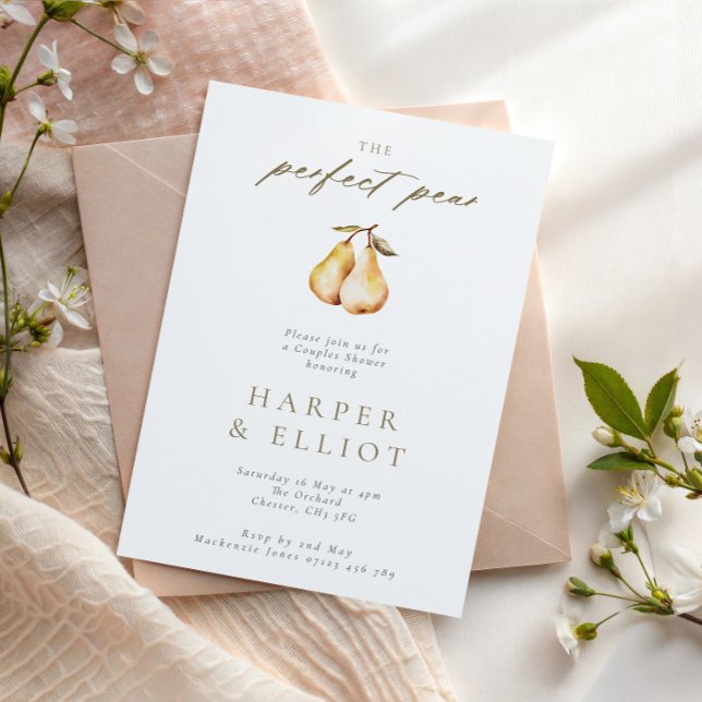 Minimalist Perfect Pear Botanical Couples Shower Invitation (Creator Uploaded)