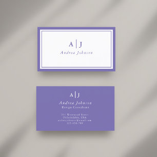 Minimalist Periwinkle Two Border Monogram Business Card