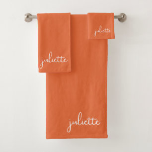 Minimalist Persimmon Personalised Bath Towel Set