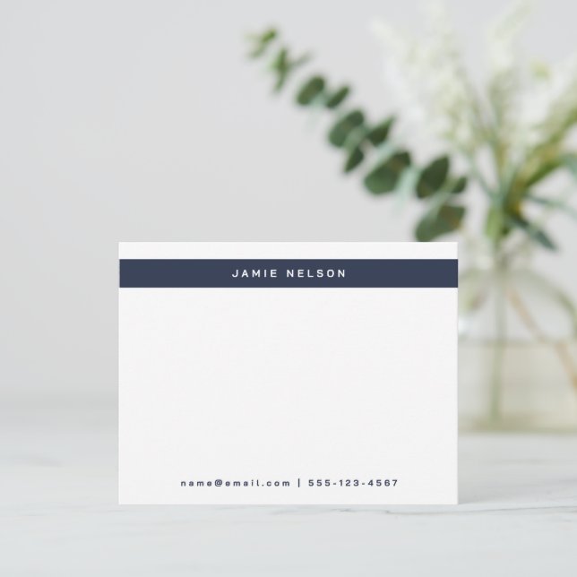 Minimalist Personal Border Stationery Navy Blue Card (Standing Front)