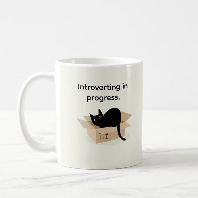 Minimalist Personal Introverted Black Cat Box Coffee Mug (Left)