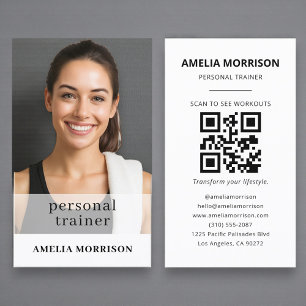 Minimalist Personal Trainer QR Code Photo Business Card