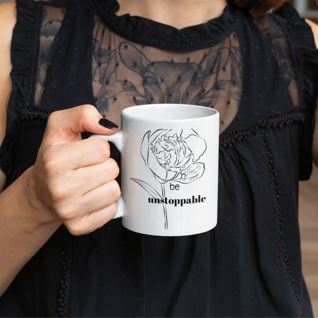 Minimalist Personalised Be Unstoppable Black White Mug (Creator Uploaded)
