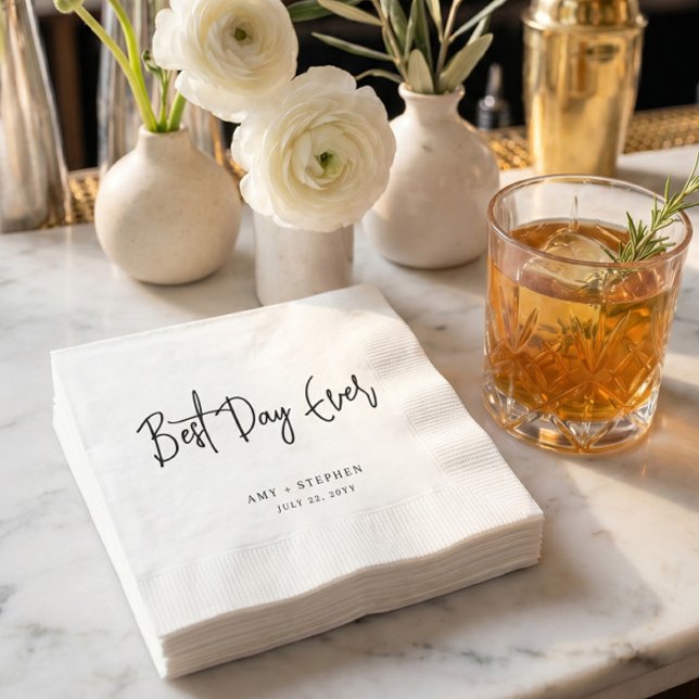 Minimalist Personalised Best Day Ever Wedding Napkin (Creator Uploaded)