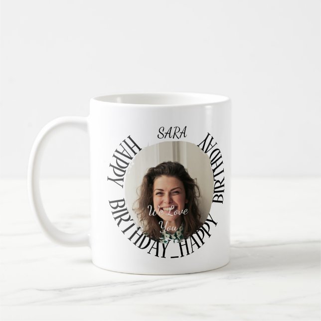 minimalist personalised birthday coffe adults mug  (Left)