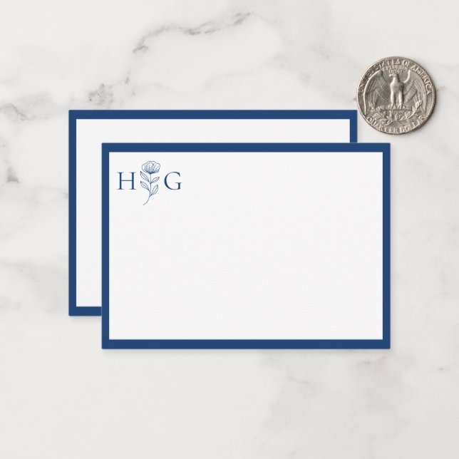 Minimalist Personalised Floral Monogram Card (Front/Back In Situ)