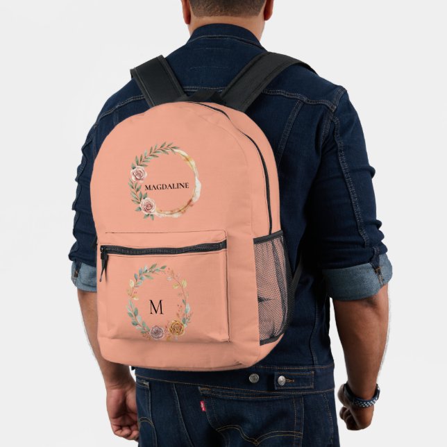 Minimalist Personalised Floral Monogram Printed Backpack (Insitu (Model))