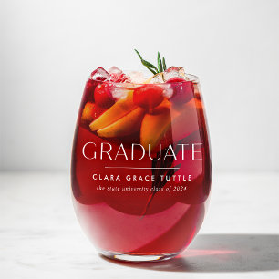 Minimalist Personalised Graduation Name & Year Stemless Wine Glass