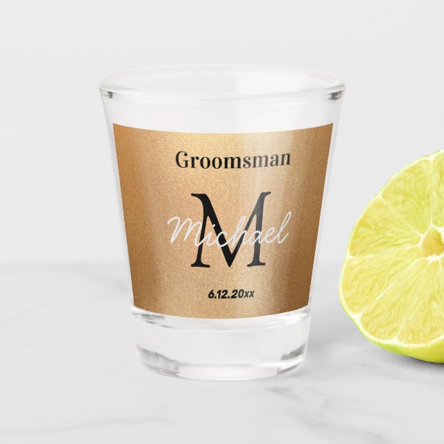 minimalist personalised  groomsmen gold luxury shot glass (Front)