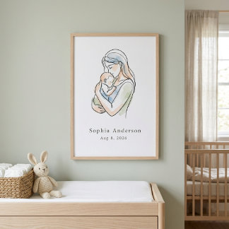 Minimalist Personalised Mother and Baby Line Art Poster