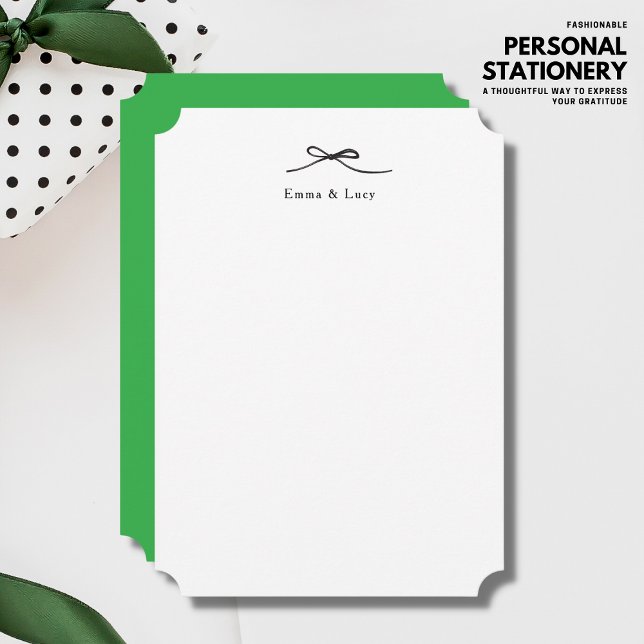 Minimalist Personalised Note Card with Bow Green (Creator Uploaded)